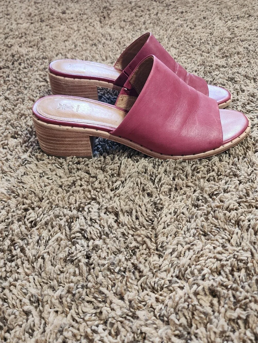 Frye Women's Open Toe Slide Mule Block Heel Plum Color 8.5 Cottagecore - Picture 5 of 13